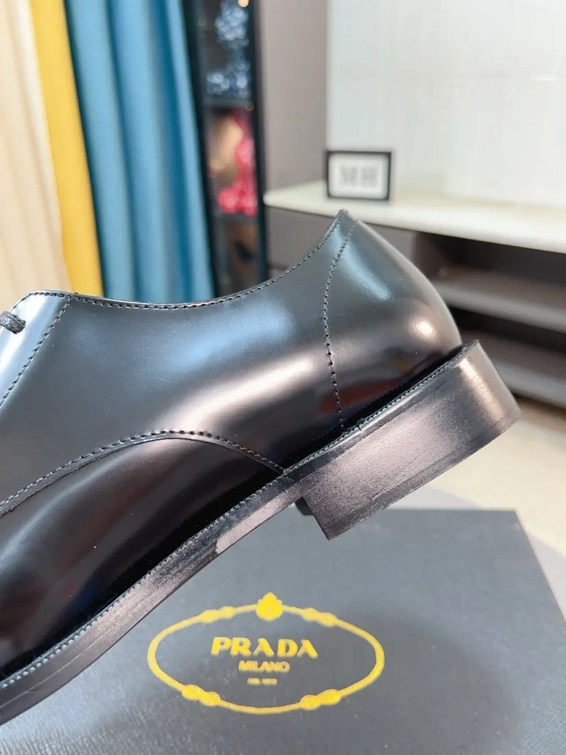 Men's shoes 💰560🌹🌹[Prada leather shoes] Top purchasing agency Original imported Italian custom-made cowhide leather surface, ➕Fully imported water-dyed breathable cowhide lining, original factory special molded sole, super comfortable, size: 38-44